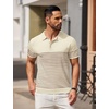 image:imageCOOFANDY Mens Short Sleeve Polo Shirts Vintage Knitted Shirt Casual Button Down Golf ShirtsBeige Caramel Stripes