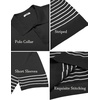 image:imageCOOFANDY Mens Short Sleeve Polo Shirts Vintage Knitted Shirt Casual Button Down Golf ShirtsBlack White Stripes