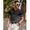 image:imageCOOFANDY Mens Short Sleeve Polo Shirts Vintage Knitted Shirt Casual Button Down Golf ShirtsBlack White Stripes