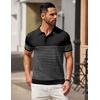 image:imageCOOFANDY Mens Short Sleeve Polo Shirts Vintage Knitted Shirt Casual Button Down Golf ShirtsBlack White Stripes