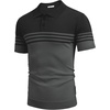 image:imageCOOFANDY Mens Short Sleeve Polo Shirts Vintage Knitted Shirt Casual Button Down Golf ShirtsBlack and Dark Grey