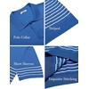 image:imageCOOFANDY Mens Short Sleeve Polo Shirts Vintage Knitted Shirt Casual Button Down Golf ShirtsBlue White Stripes
