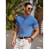 image:imageCOOFANDY Mens Short Sleeve Polo Shirts Vintage Knitted Shirt Casual Button Down Golf ShirtsBlue White Stripes