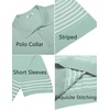 image:imageCOOFANDY Mens Short Sleeve Polo Shirts Vintage Knitted Shirt Casual Button Down Golf ShirtsIce Green White Stripes