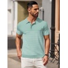 image:imageCOOFANDY Mens Short Sleeve Polo Shirts Vintage Knitted Shirt Casual Button Down Golf ShirtsIce Green White Stripes