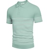 image:imageCOOFANDY Mens Short Sleeve Polo Shirts Vintage Knitted Shirt Casual Button Down Golf ShirtsIce Green White Stripes