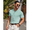 image:imageCOOFANDY Mens Short Sleeve Polo Shirts Vintage Knitted Shirt Casual Button Down Golf ShirtsIce Green White Stripes