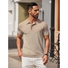image:imageCOOFANDY Mens Short Sleeve Polo Shirts Vintage Knitted Shirt Casual Button Down Golf ShirtsKhaki Beige Stripes