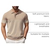 image:imageCOOFANDY Mens Short Sleeve Polo Shirts Vintage Knitted Shirt Casual Button Down Golf ShirtsKhaki Beige Stripes