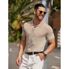 image:imageCOOFANDY Mens Short Sleeve Polo Shirts Vintage Knitted Shirt Casual Button Down Golf ShirtsKhaki Beige Stripes