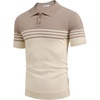 image:imageCOOFANDY Mens Short Sleeve Polo Shirts Vintage Knitted Shirt Casual Button Down Golf ShirtsKhaki and Beige