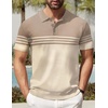 image:imageCOOFANDY Mens Short Sleeve Polo Shirts Vintage Knitted Shirt Casual Button Down Golf ShirtsKhaki and Beige