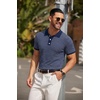 image:imageCOOFANDY Mens Short Sleeve Polo Shirts Vintage Knitted Shirt Casual Button Down Golf ShirtsNavy Blue Full Stripes