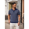 image:imageCOOFANDY Mens Short Sleeve Polo Shirts Vintage Knitted Shirt Casual Button Down Golf ShirtsNavy Blue Full Stripes