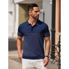 image:imageCOOFANDY Mens Short Sleeve Polo Shirts Vintage Knitted Shirt Casual Button Down Golf ShirtsNavy Blue Grey Stripes