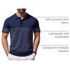 image:imageCOOFANDY Mens Short Sleeve Polo Shirts Vintage Knitted Shirt Casual Button Down Golf ShirtsNavy Blue Grey Stripes