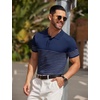 image:imageCOOFANDY Mens Short Sleeve Polo Shirts Vintage Knitted Shirt Casual Button Down Golf ShirtsNavy Blue Grey Stripes