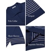 image:imageCOOFANDY Mens Short Sleeve Polo Shirts Vintage Knitted Shirt Casual Button Down Golf ShirtsNavy Blue Grey Stripes