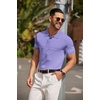 image:imageCOOFANDY Mens Short Sleeve Polo Shirts Vintage Knitted Shirt Casual Button Down Golf ShirtsPurplewhite Stripes