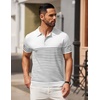image:imageCOOFANDY Mens Short Sleeve Polo Shirts Vintage Knitted Shirt Casual Button Down Golf ShirtsWhite Black Stripes