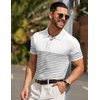 image:imageCOOFANDY Mens Short Sleeve Polo Shirts Vintage Knitted Shirt Casual Button Down Golf ShirtsWhite Black Stripes