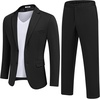 image:imageCOOFANDY Mens Suits 2 Piece Slim Fit Suit Set 2 Button Lightweight Casual Knit Blazer Suit Jacket PantsBlack