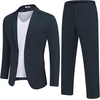 image:imageCOOFANDY Mens Suits 2 Piece Slim Fit Suit Set 2 Button Lightweight Casual Knit Blazer Suit Jacket PantsNavy Blue