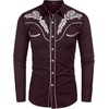 image:imageCOOFANDY Mens Western Shirts Long Sleeve Embroideres Cowboy Shirts Casual Button Down ShirtWine Redwhite