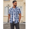 image:imageCOOFANDY Western Shirts for Mens Cowboy Shirt Short Sleeve Button Down Shirt Casual Work Shirts PlaidBlue white khaki Plaid