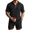 image:imageCOOFANDY Mens 2 Piece Set Summer Beach Vacation Outfits Quarter Zip Polo Shirt and Shorts Sets1black