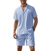 image:imageCOOFANDY Mens 2 Piece Short Set Guayabera Button Down Shirt Casual Summer Beach OutfitsLight Blue