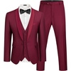image:imageCOOFANDY Mens 3 Pieces Suit Slim Fit Tuxedo Set One Button Shawl Lapel Dinner Prom Jacket Vest Pants with TieWine Red