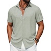 image:imageCOOFANDY Mens Button Down Short Sleeve Shirts Casual Summer Vacation Shirts Linen Beach Wedding ShirtAsage Green