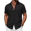 image:imageCOOFANDY Mens Button Down Short Sleeve Shirts Casual Summer Vacation Shirts Linen Beach Wedding ShirtBlack