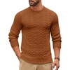 image:imageCOOFANDY Mens Cable Knit Sweater Casual Long Leeve Crewneck Pullover Sweaters Twist Textured Fisherman SweaterBrown