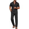 image:imageCOOFANDY Mens Linen Sets 2 Piece Beach Outfit Casual Short Sleeve Button Down Shirts Loose Pants Summer Vacation OutfitsBlack