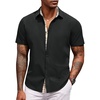 image:imageCOOFANDY Mens Short Sleeve Button Down Shirts Casual Summer Dress Untucked ShirtsA  Plaid Collar Black
