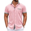 image:imageCOOFANDY Mens Short Sleeve Button Down Shirts Casual Wrinkle Free Dress Shirt Plaid Collar Summer ShirtsPinkstripe