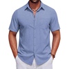 image:imageCOOFANDY Mens Short Sleeve Casual Button Down Shirts Summer Beach Wedding Textured Linen Shirt for MenDenim Blue