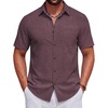 image:imageCOOFANDY Mens Short Sleeve Casual Button Down Shirts Summer Beach Wedding Textured Linen Shirt for MenWine Red