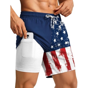 image:imageCOOFANDY 2 in 1 Mens Swim Trunks 7 Inch Quick Dry Board Shorts Beach Swim Shorts Bathing Suit with Compression LinerNavy National Flag