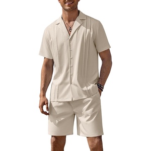 image:imageCOOFANDY Mens 2 Piece Short Set Guayabera Button Down Shirt Casual Summer Beach OutfitsBeige