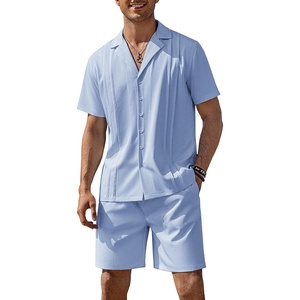 image:imageCOOFANDY Mens 2 Piece Short Set Guayabera Button Down Shirt Casual Summer Beach OutfitsLight Blue