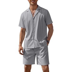 image:imageCOOFANDY Mens 2 Piece Short Set Guayabera Button Down Shirt Casual Summer Beach OutfitsLight Gray