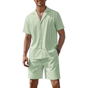 image:imageCOOFANDY Mens 2 Piece Short Set Guayabera Button Down Shirt Casual Summer Beach OutfitsLight Green