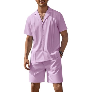 image:imageCOOFANDY Mens 2 Piece Short Set Guayabera Button Down Shirt Casual Summer Beach OutfitsPurple