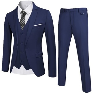 image:imageCOOFANDY Mens 3 Piece Wedding Suit Set One Button Slim Fit Jacket Blazer Vest Pants Set Groom Prom Tuxedo SuitsNavy Blue