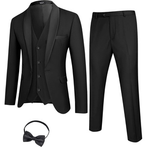 image:imageCOOFANDY Mens 3 Pieces Suit Slim Fit Tuxedo Set One Button Shawl Lapel Dinner Prom Jacket Vest Pants with TieBlack