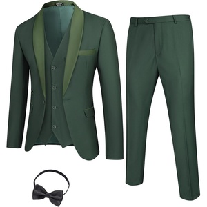 image:imageCOOFANDY Mens 3 Pieces Suit Slim Fit Tuxedo Set One Button Shawl Lapel Dinner Prom Jacket Vest Pants with TieGreen