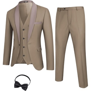 image:imageCOOFANDY Mens 3 Pieces Suit Slim Fit Tuxedo Set One Button Shawl Lapel Dinner Prom Jacket Vest Pants with TieKhaki